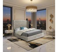 Stockcross Winged Upholstered Beige Soft Velvet Designer Bed Frame