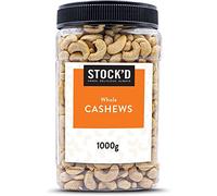 STOCK'D Raw Whole Cashews,1kg, Unroasted and Unsalted Nuts Perfect for Snacking or Baking with No Preservatives in Reusable PET Jar