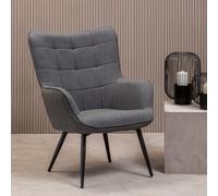 Stockholm Grey Fabric Armchair with Square Tufted Backrest