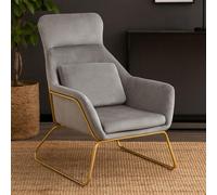 Stockholm Grey Velvet Armchair with Gold Metal Legs