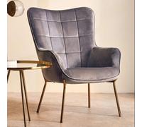 Stockholm Grey Velvet Chair with Gold Finish Tapered Legs