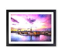 Stockholm in Sweden Painting Framed Print | A2 Black Framed Wall Art | Ready to Hang | Modern Historical Picture | Living Room Bedroom Lounge Office