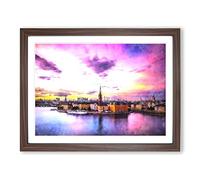 Stockholm In Sweden Painting Modern Art Framed Wall Art Print, Ready to Hang Picture for Living Room Bedroom Home Office Décor, Walnut A2 (64 x 46 cm)