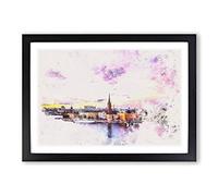 Stockholm in Sweden Watercolour Framed Print | A2 Black Framed Wall Art | Ready to Hang | Modern Historical Picture | Living Room Bedroom Lounge Office