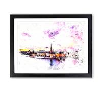 Stockholm In Sweden Watercolour Modern Framed Print | A2 Black Framed Wall Art | Ready to Hang | Modern Historical Picture | Living Room Bedroom Lounge Office