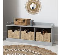 (Stockholm Storage Bench with 3 Brown Baskets in Silk Grey) Stockholm Storage Bench with 3 Baskets