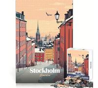 Stockholm, Sweden Cityscape Illustration 1000 Teenager Pieces Jigsaw Puzzle Memory Power Restful Activity Seamless Fit Festive Present (38x52cm)