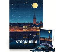 Stockholm Sweden Night Cityscape Illustration for Adults 1000 Piece Jigsaw Puzzle Brain Teasing Soft Distraction Smooth Edges Seasonal Gift (38x52cm)