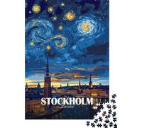 Stockholm Sweden Night Sky Art 1000-Piece Puzzle for Adults, 38x26cm/1000pcs; A Weekend Activity at Your Own Pace; White Cardboard for Simple Sorting