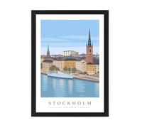 Stockholm Travel Poster Print - Wall Art | Minimalist - A4 Black Frame