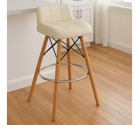 Stockholm White Leather Effect Bar Stool with Wood Legs