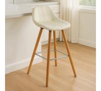 Stockholm White Leather Effect Bar Stool with Wooden Legs