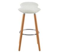 Stockholm White Moulded Plastic Bar Stool with Wood Legs