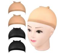 Stocking Cap for Wigs, 4 Pcs Wig Caps, for Wig Caps to Hold Wig in Place,Elastic Net Wig Net Stretchy and Breathable(Skin color, black)