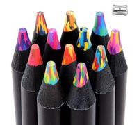 Stocking Fillers, Colouring Pencils for Kids, 12 Pack Rainbow Wooden Pencils with Sharpener, Vibrant Colors for Drawing and Sketching, Pre-Sharpened Art Supplies for School and Home Use