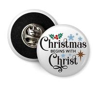 Stocking Fillers Jesus is the Reason for the Season Pin Button Badge 1 Inch Clutch Pin Xmas Decorations Christmas Charms, Brooch Pins Christmas Accessories Xmas Badges (Christmas Begins With Christ)