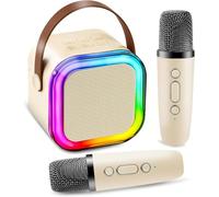 Stocking Fillers Kids - Karaoke Machine Microphones - Christmas Secret Santa Gifts, Girls Birthday Presents for 4 5 6 7 8 9 10 Year Old Teen Girls (Beige)