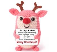 Stocking Stuffers for Kids & Teen Girls - Mini Crochet Reindeer Plush with Story Pun Card, Handmade 8-10cm, Cute, Cozy Desk/Nightstand Decor, Secret Santa, Woodland Kawaii