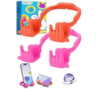 Stocking Stuffers for Teens Boys Girls Cell Phone Stand: 2 Pack Upgrade Adjustable Rock On Lazy Phone Holder for Desk Adults Men Women Gifts for Christmas Birthday Cool Gadget (Hot Pink&Orange Red)