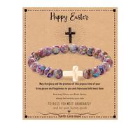Stocking Stuffers for Women, Christian Gifts for Women Cross Bracelets Imperial Nature Stone Bead Bracelet Confirmation Baptism Gifts for Teen Girls Christmas Religious Gift Cathlic Faith Jewelry