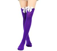 Stockings And Garter Belt Womens Long Socks Bowknot Pure Color Socks Thigh High Socks Over The Knee Socks Festival Christmas Mesh Thigh High Stockings (Purple, One Size)