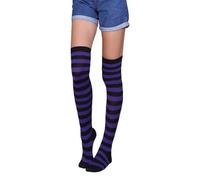 Stockings Seamless Pantyhose Multi-color Hosiery High Socks Rainbow Thigh Role-playing Costume Fancy Party Masquerade Style 3, Purple Black Wide Stripes