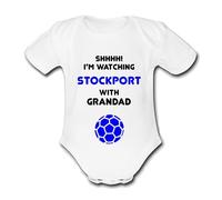 STOCKPORT Shhhh! I'm watching with Daddy Mummy Grandad Unique Football Babygrow Cute Personalised Funny Baby Vest Grow Boys Girls Unisex Gift Babygrow Bodysuit COUNTY
