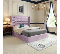 Stockport Winged Upholstered Pink Soft Velvet Designer Bed Frame