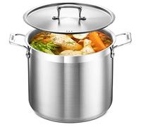 Stockpot - 12 Quart - Brushed Stainless Steel - Heavy Duty Induction Pot with Lid and Riveted Handles - for Soup, Seafood, Stock, Canning and for Catering for Large Groups and Events by BAKKEN