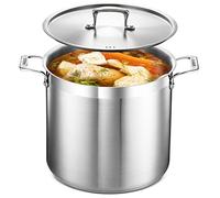 Stockpot - 16 Quart - Brushed Stainless Steel - Heavy Duty Induction Pot with Lid and Riveted Handles - for Soup, Seafood, Stock, Canning and for Catering for Large Groups and Events by BAKKEN