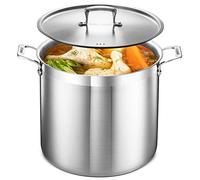 Stockpot - 20 Quart - Brushed Stainless Steel - Heavy Duty Induction Pot with Lid and Riveted Handles - for Soup, Seafood, Stock, Canning and for Catering for Large Groups and Events by BAKKEN