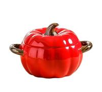 Stockpot with Lid, Ceramic Pumpkin Casserole Dish with Lid, Dutch Oven Pot with Lid, Pumpkin Decorative Bowl for Home Decor, Autumn, Thanksgiving, Halloween (Red, M)