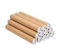 Stockroom Plus 12-Pack Mailing Tubes with Caps, 1.5x12-Inch Kraft Paper Poster Tube for Shipping, Packing, Bulk Round Packaging, Cardboard Mailers, Art Prints, Maps, Blueprint (Brown)