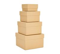 Stockroom Plus Set of 4, Assorted Sizes Square Nesting Boxes with Lids, Paper Gift Boxes Set, Brown Craft Color
