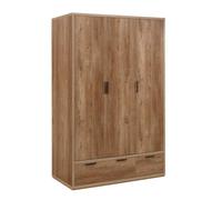 Stockwell - Rustic 3 Door Combination Wardrobe - Oak - Wooden - Happy Beds