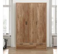 Stockwell Rustic Oak Effect 3 Door Wardrobe - 2 Drawers