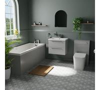 Stockwell Straight Single Ended Bathroom Suite including Furniture Set with Polished Chrome Handles | Gloss Grey Pearl | ABS Polished Chrome | 1700mm
