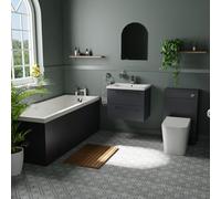 Stockwell Straight Single Ended Bathroom Suite including Furniture Set with Polished Chrome Handles | Gloss Grey | ABS Polished Chrome | 1700mm