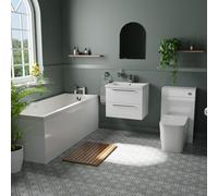 Stockwell Straight Single Ended Bathroom Suite including Furniture Set with Polished Chrome Handles | Gloss White | ABS Polished Chrome | 1700mm