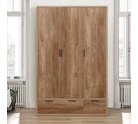 Stockwell Wardrobe - 3 Door - 2 Drawer - Rustic Oak