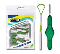 Stoddard Icon Green Standard 0.8mm Interdental Brushes - Pack of 25 with Tongue Scraper for Dental Floss, Effective Cleaning Between Teeth, and Plaque Removal for Small Gaps