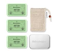 Störtebekker® Premium Body Shower Set, 3 x Solid Shower Gel (Aloe Vera) Including Sisal Soap Bag & Soap Box XL for Men and Women, Vegan & Handmade in Holland