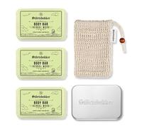 Störtebekker® Premium Body Shower Set, 3 x Solid Shower Gel (Herbal Wood - Body Scrub) Including Sisal Soap Bag & Soap Box XL for Men and Women, Vegan & Handmade in Holland