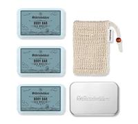 Störtebekker Premium Body Shower Set, 3 x Solid Shower Gel (Sea Breeze) Including Sisal Soap Bag & Soap Box XL for Men and Women, Vegan & Handmade in Holland