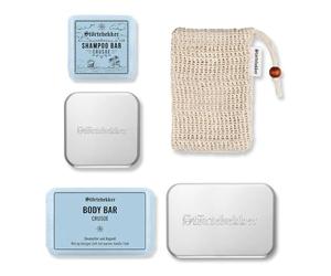 Störtebekker® Premium Hair & Body Shower Set, 1 x Solid Shampoo & 1 x Crusoe Solid Shower Gel for Men and Women, Includes 2 Soap Boxes & Sisal Bag, Vegan & Handmade
