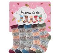 Stoeury 5 Pairs Womens Thermal Winter Wool Socks Breathable Cozy Thick Sock Colourful Quality Birthday Christmas Gifts for Women Ladies Wife Mum Friends