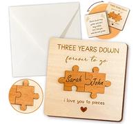 STOFINITY 3 Year Anniversary Card Gifts for Him Her - 3rd Wedding Anniversary Wood Gift for Husband Wife, Happy Three Years Marriage Card for Couples