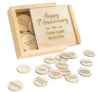 STOFINITY 5 Year Anniversary Wood Gift Box for Him Her, 5th Anniversary Date Night Activity Tokens, 4.33 x 4.33 x 1.2 inches