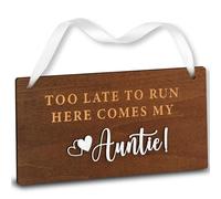 Stofinity Funny Ring Bearer Sign For Wedding - Too Late To Run Here Comes My Auntie Wedding Sign, Rustic Plaque Wall Hanging For Wedding Decor
