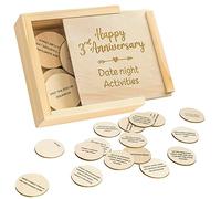 STOFINITY Happy 3rd Anniversary Wooden Date Night Activities Box - 52 Dates for Couples, Husband, Wife - 4.33x4.33x1.2 inches